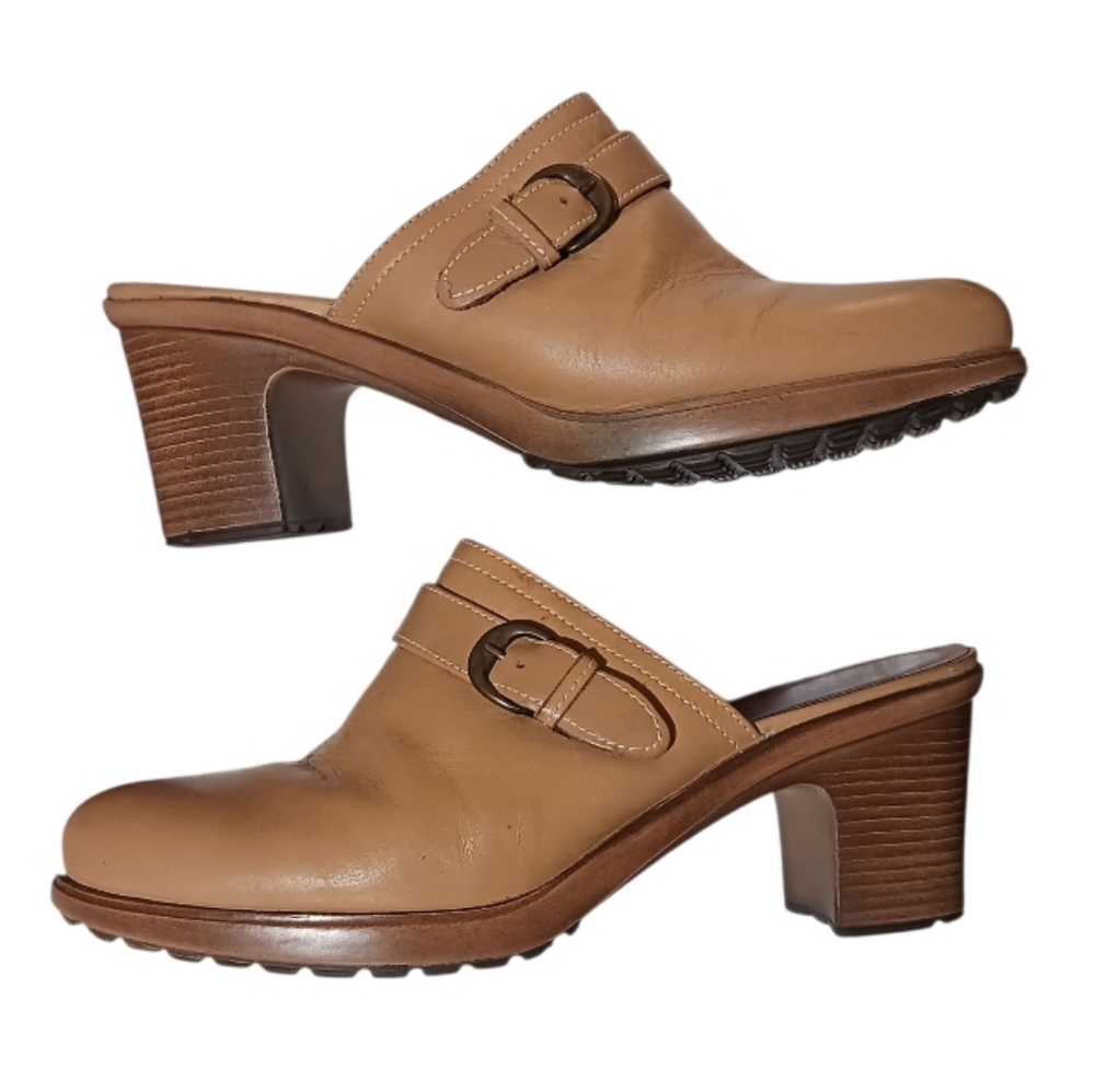 Dansko Leather Mule Clog Block Heel Slip-On Camel - Picture 3 of 13